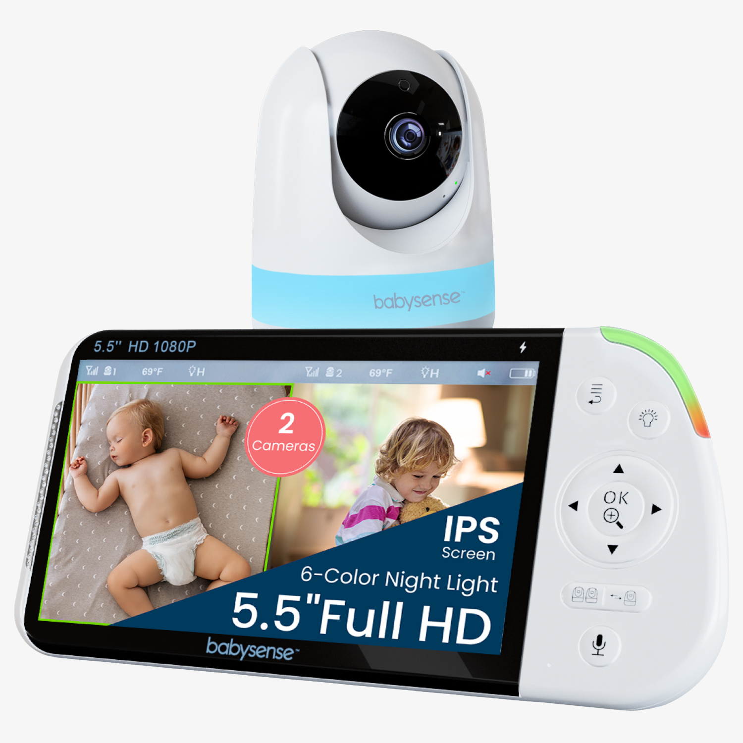 Babysense MaxView PRO: Video Baby Monitor with 1 Camera, Non Wifi, Split Screen, Night Light & Sound Machine
