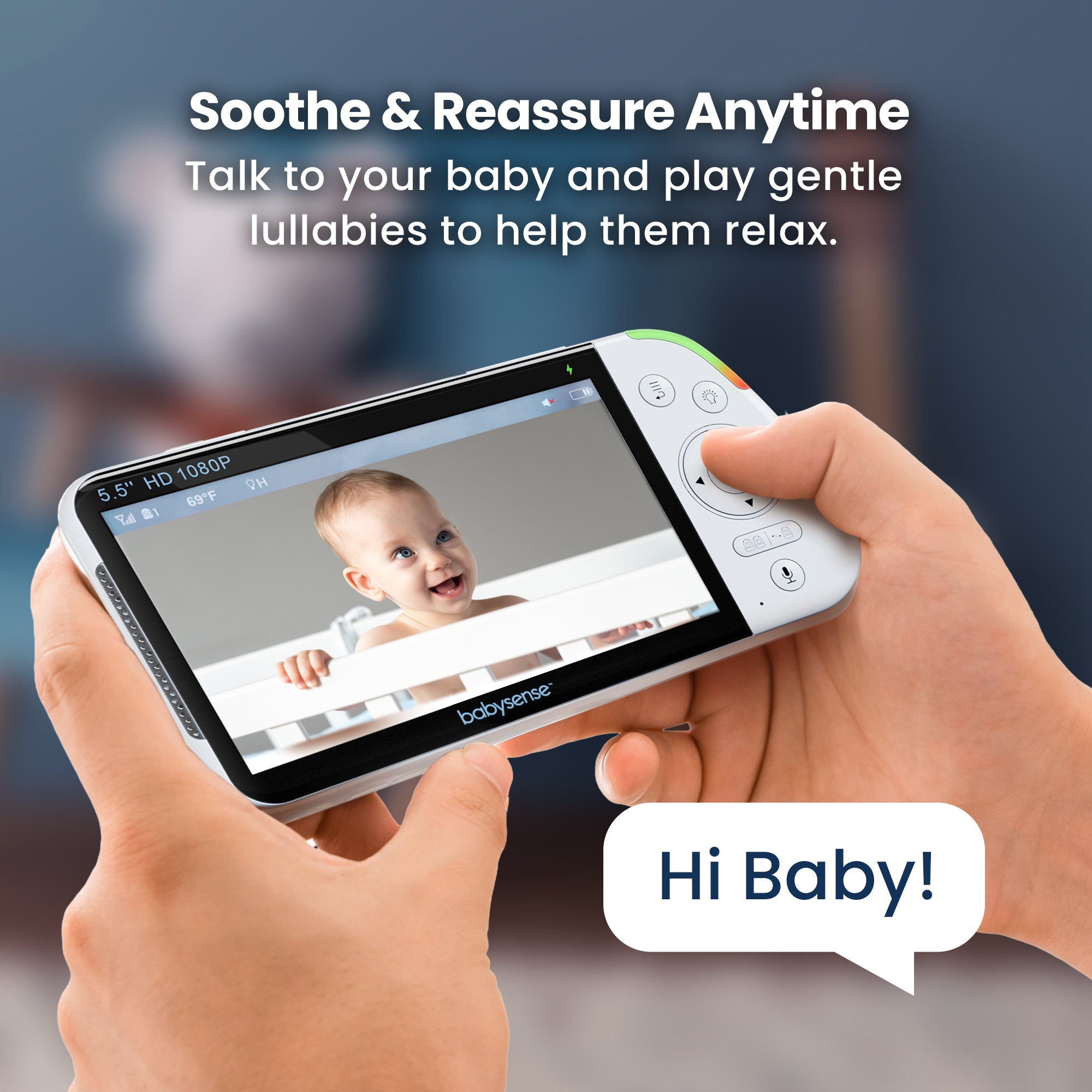 Babysense Max View Pro: Video Baby Monitor with 2 cameras, Non Wifi, Split Screen, Night Light & Sound Machine
