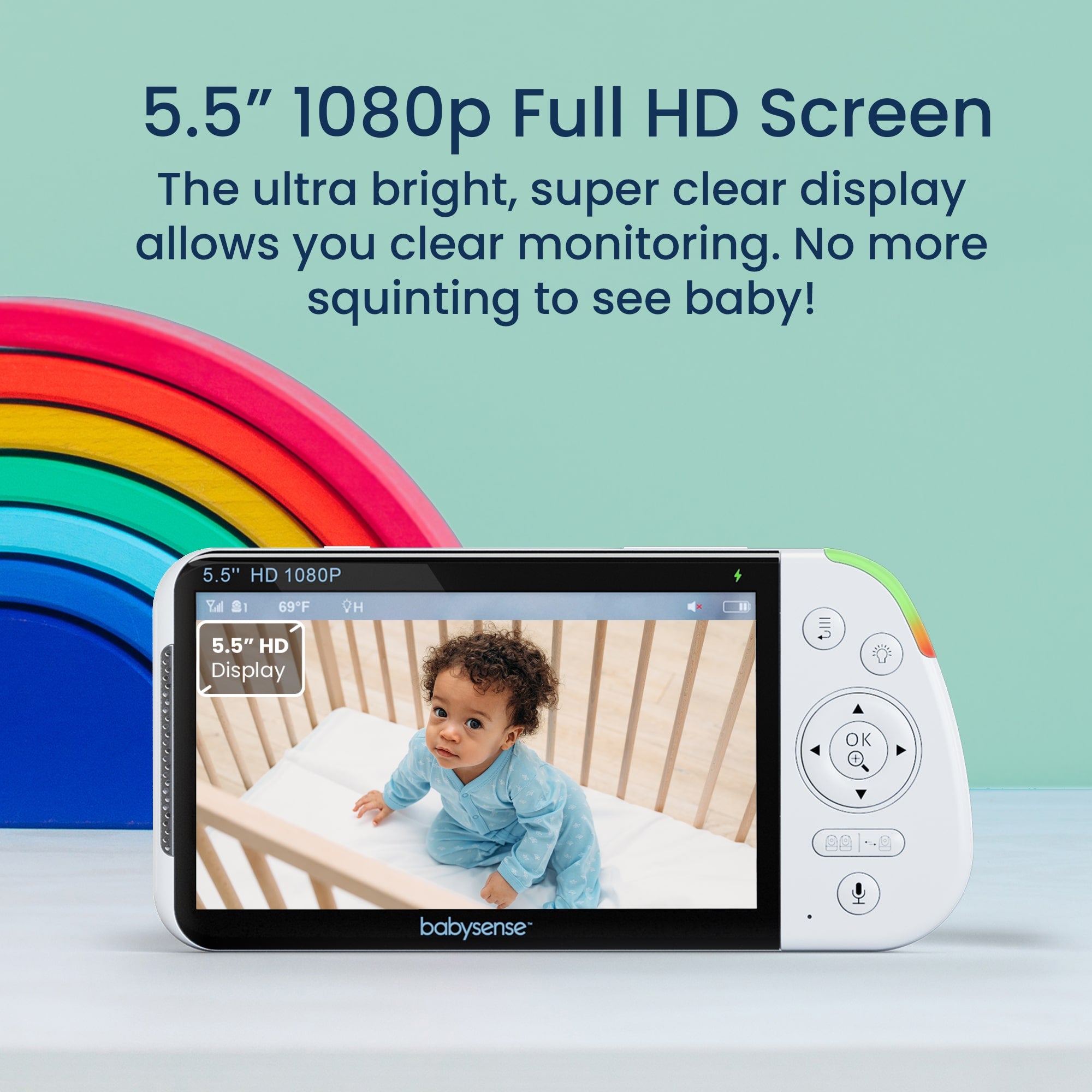 Maxview Baby Monitor 5.5 Inch 1080p Full HD, White Noise, Split-Screen with 2 Cameras