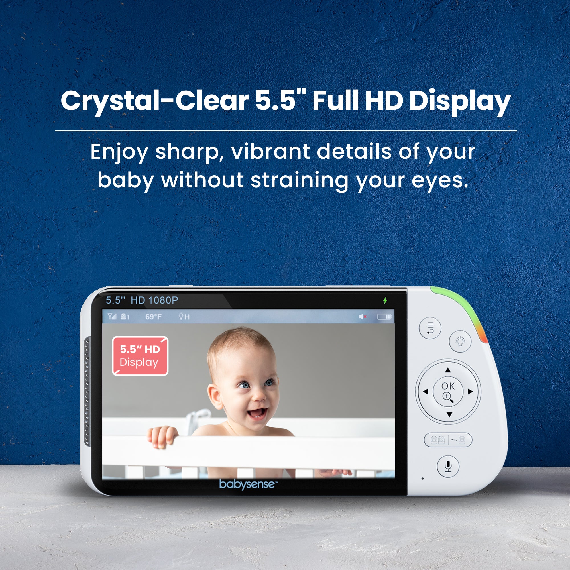 Babysense Max View Pro: Video Baby Monitor with 2 cameras, Non Wifi, Split Screen, Night Light & Sound Machine
