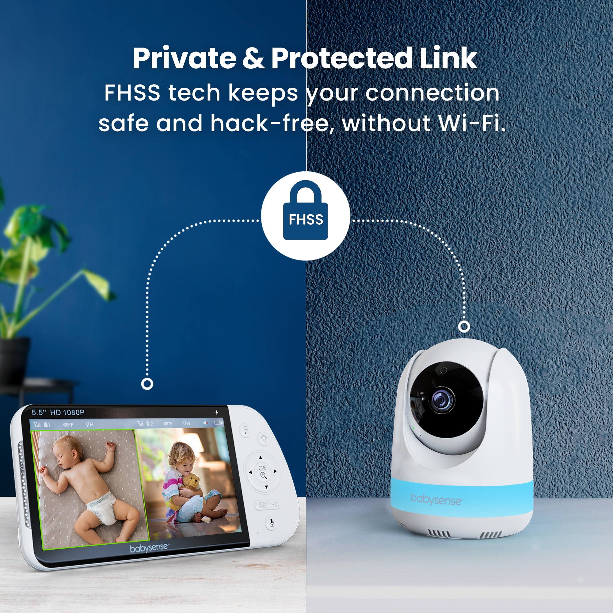 Babysense Max View Pro: Video Baby Monitor with 2 cameras, Non Wifi, Split Screen, Night Light & Sound Machine