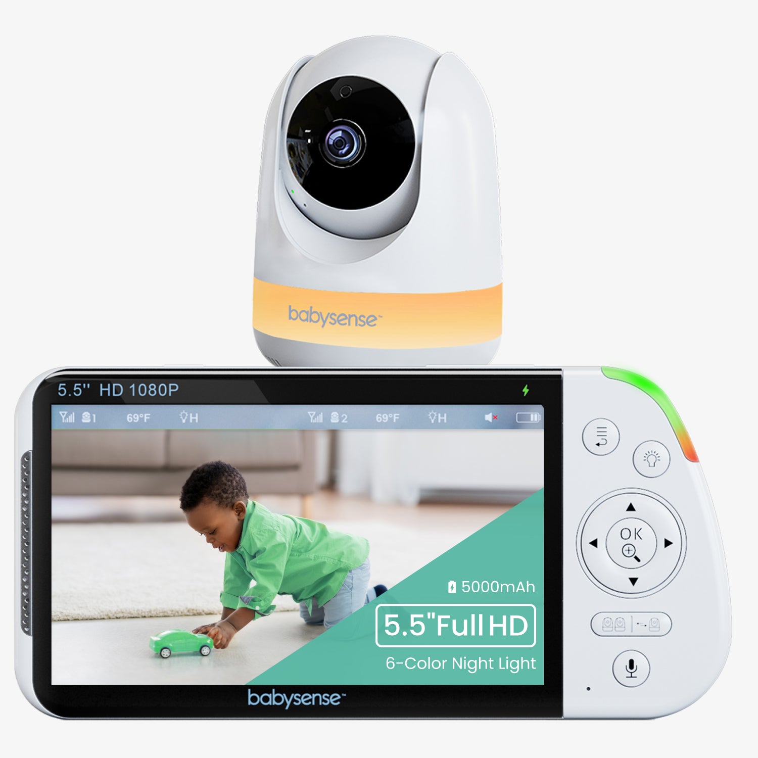 Babysense Max View: Video Baby Monitor, One Camera, Non Wifi, Split Screen, Night Light & Sound Machine