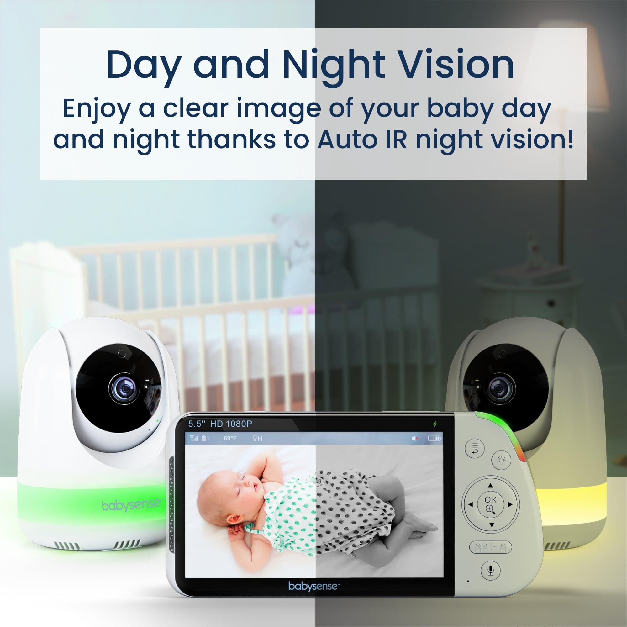 Babysense Max View: Video Baby Monitor with 3 Cameras, Non Wifi, Split Screen, Night Light & Sound Machine