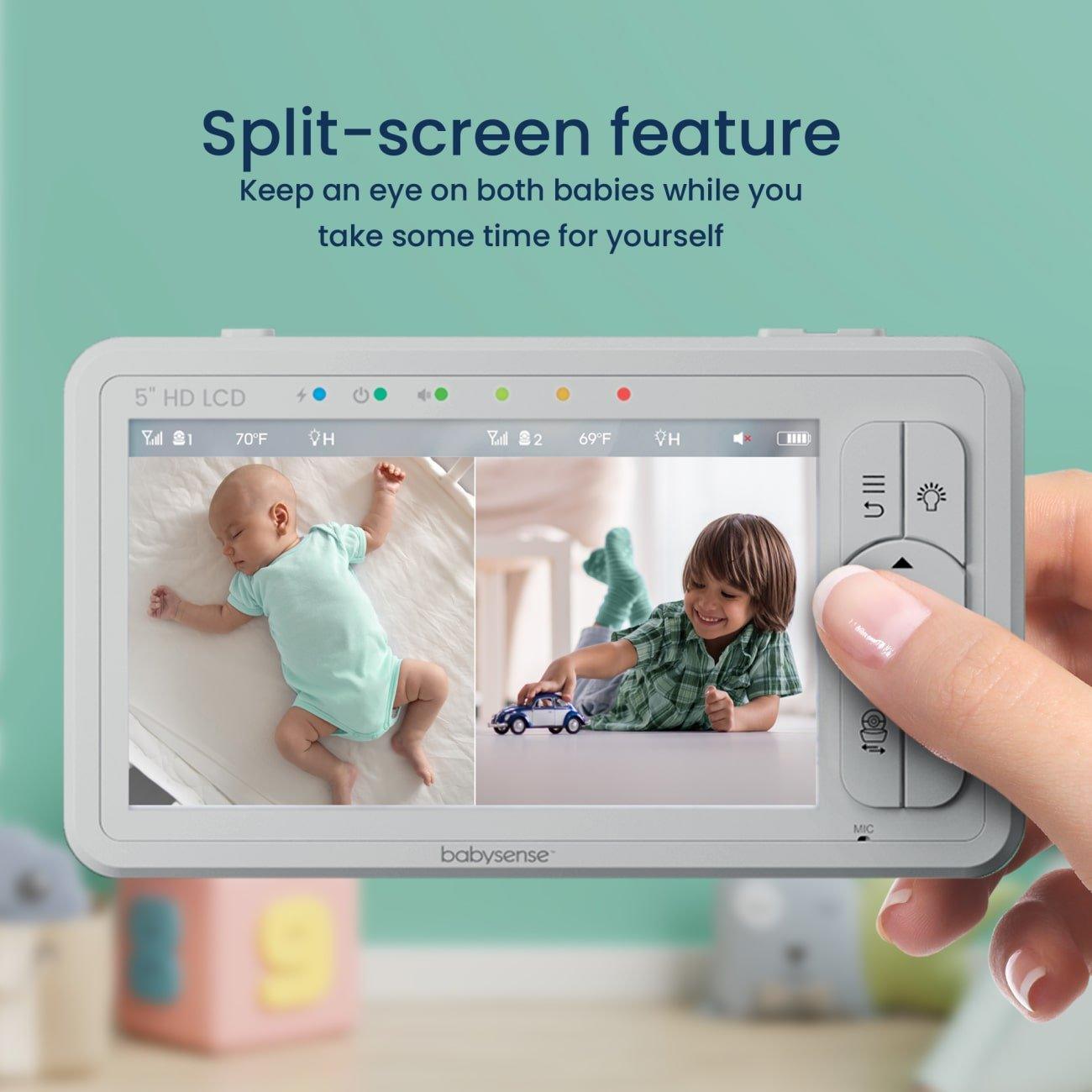 Babysense HD S2: Video Baby Monitor with 3 Cameras, Non Wifi, Split Screen & Night Light Machine